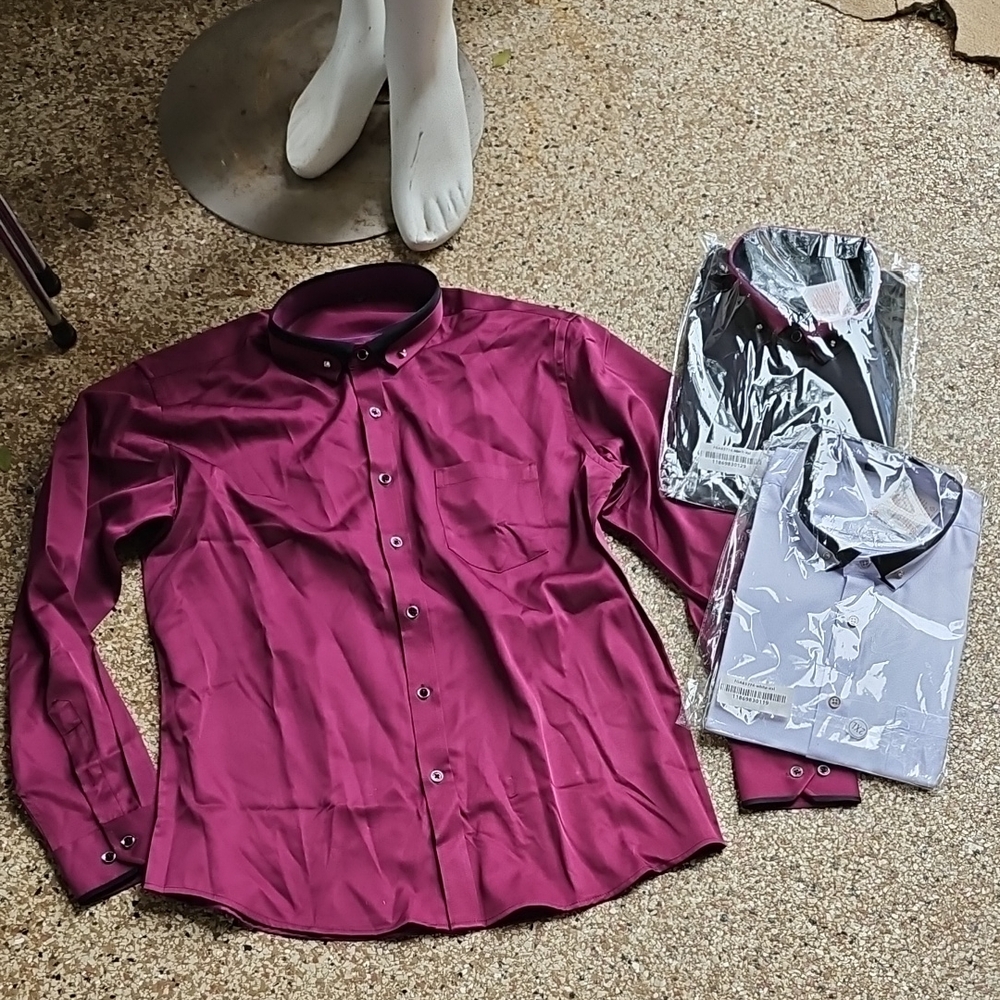3 NEW X Generic Brand Button Down Dress Shirts Rhineston Collar XXL (44)& L(42)